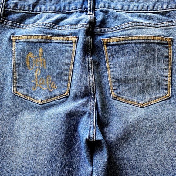 Bohemian Upcycled Artisan Jeans Handpainted Aztec Distressed Denim - Picture 13 of 17